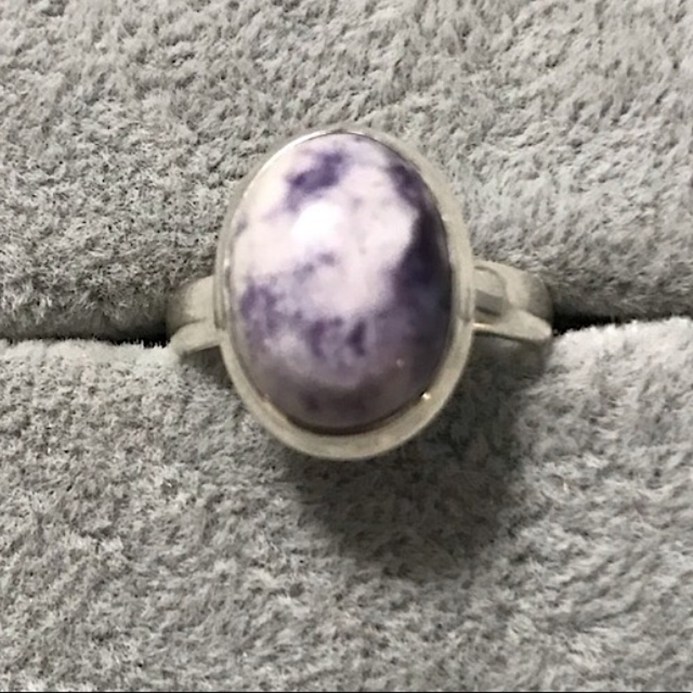 New Sterling Silver Purple Oval Morado Violet Flame Opal Ring Size 8 Crystal Gem